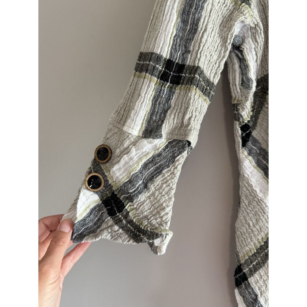 Habitat Linen Blend Top Crinkle Artsy Blouse Button Cuff Asymmetric Lagenlook XL - Picture 3 of 13
